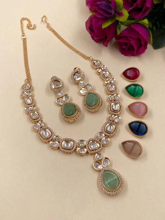 Modern Look Changeable Stones Polki Necklace Set By Gehna Shop Victorian Necklace Sets