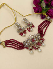 Modern Look Dual Tone Antique Victorian AD And Kundan Choker Set Victorian Necklace Sets