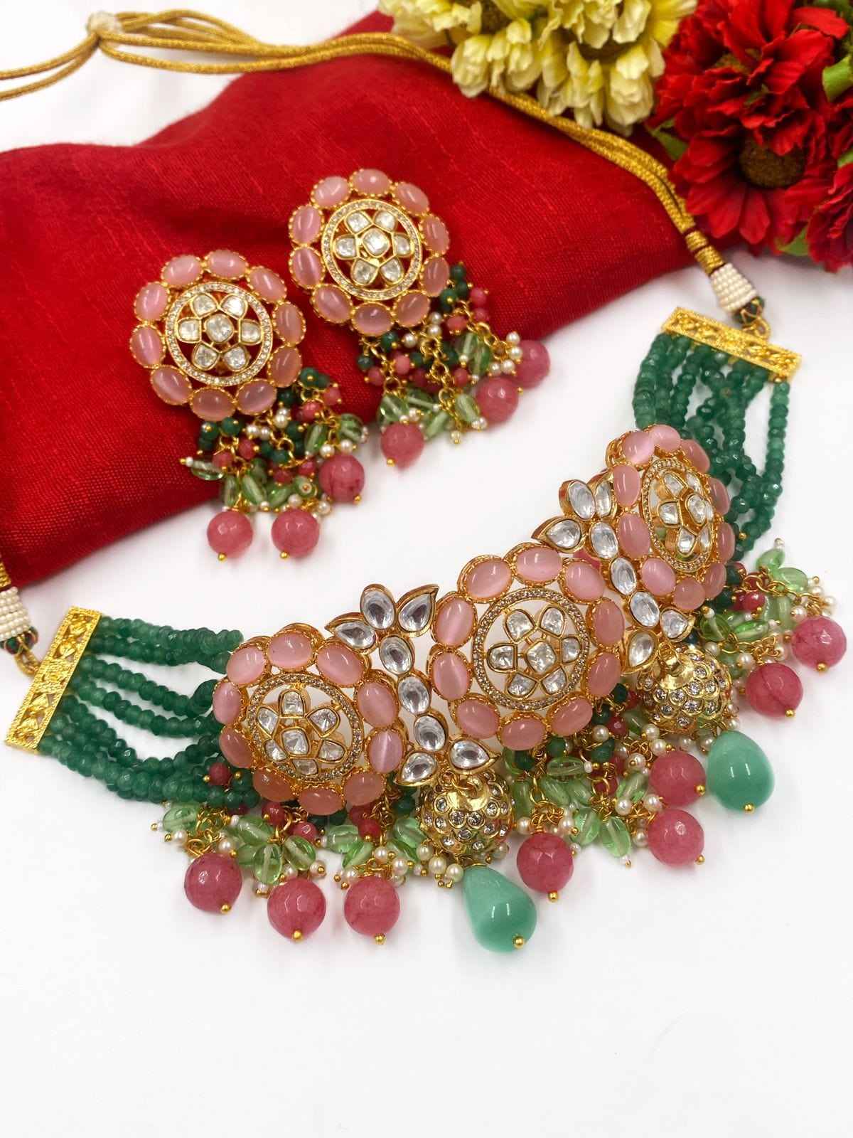 Modern Look Handcrafted Choker Necklace Set For Weddings By Gehna Shop