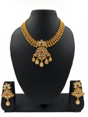 Modern Look Kundan & Ruby Stone Studded Golden Necklace Set By Gehna shop Kundan Necklace Sets