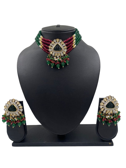 Modern Victorian Kundan And Beads Victorian polish Choker Necklace Set By Gehna Shop Victorian Necklace Sets