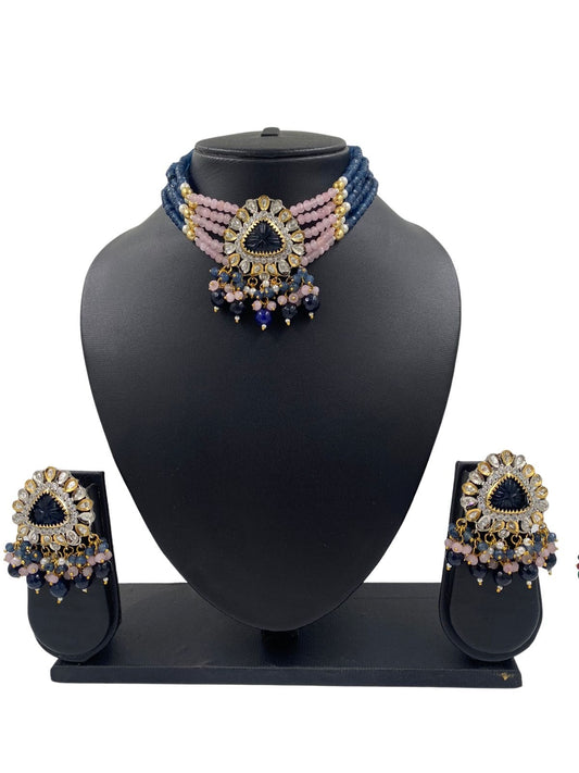 Modern Victorian Kundan And Beads Victorian polish Choker Necklace Set By Gehna Shop Victorian Necklace Sets