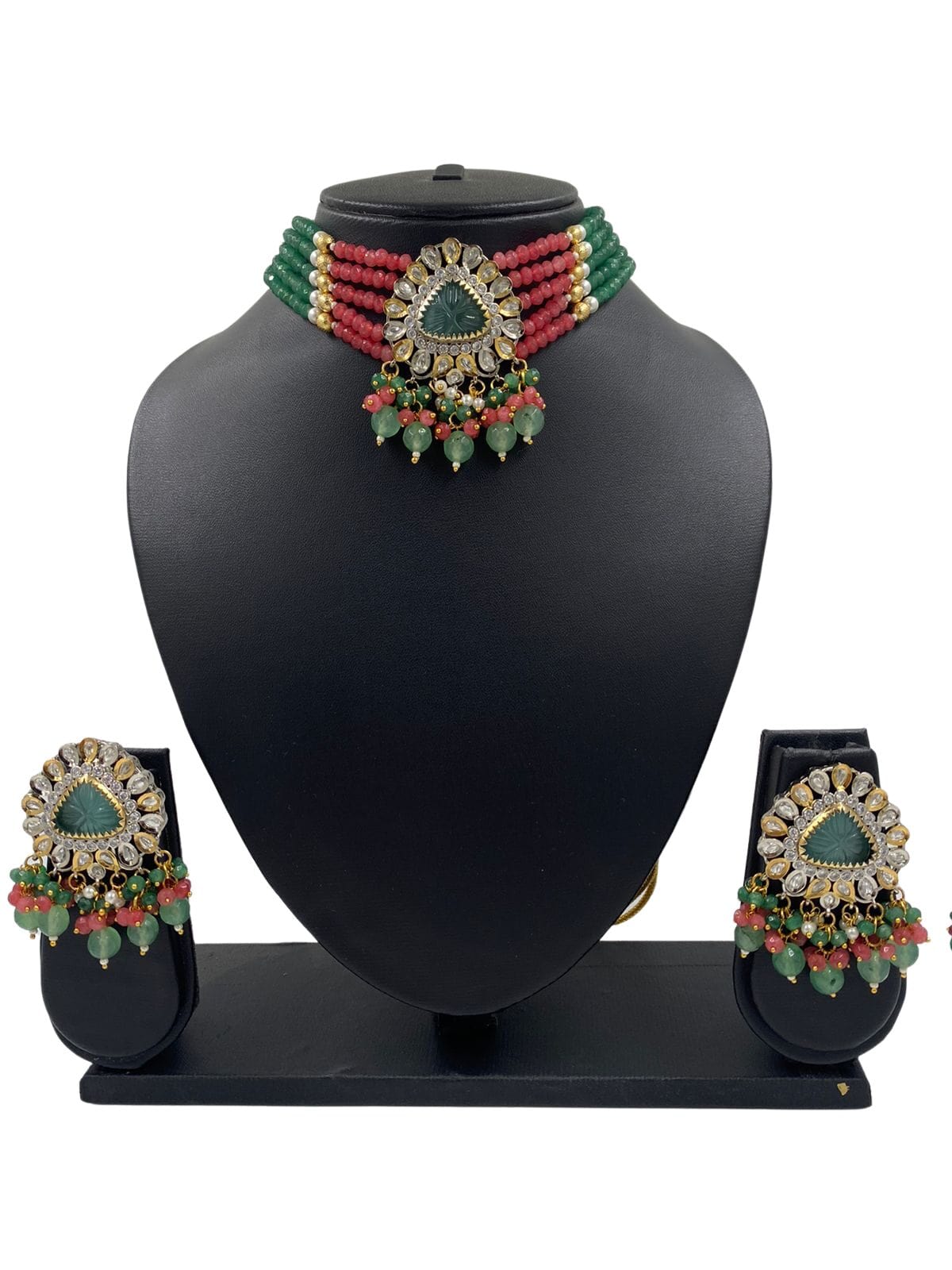 Modern Victorian Kundan And Beads Victorian polish Choker Necklace Set By Gehna Shop Victorian Necklace Sets