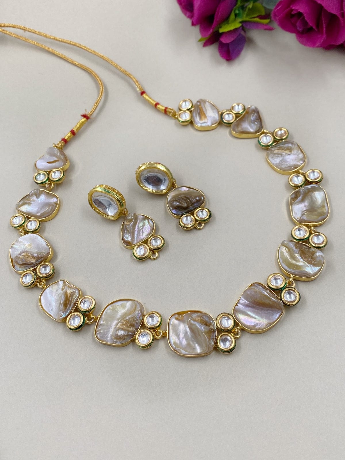 Mother Of Pearl And Kundan Statement Necklace For Women Choker Necklace Set