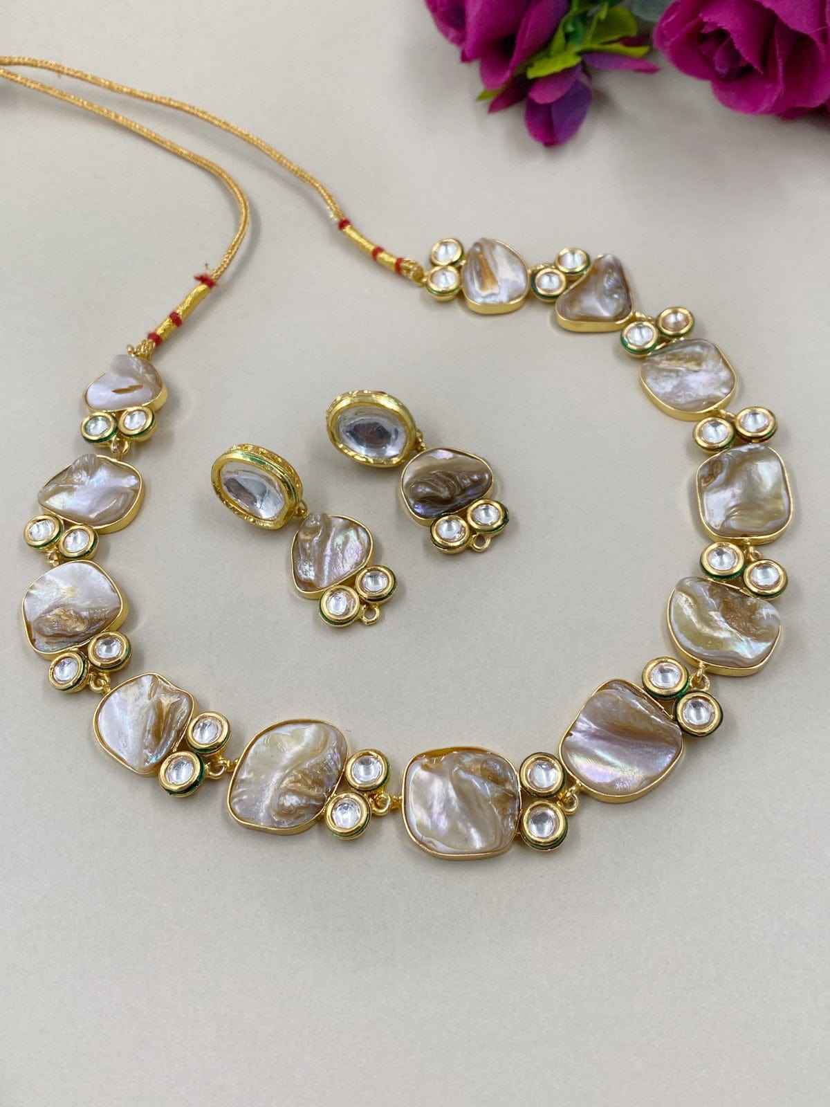 Mother Of Pearl And Kundan Statement Necklace For Women