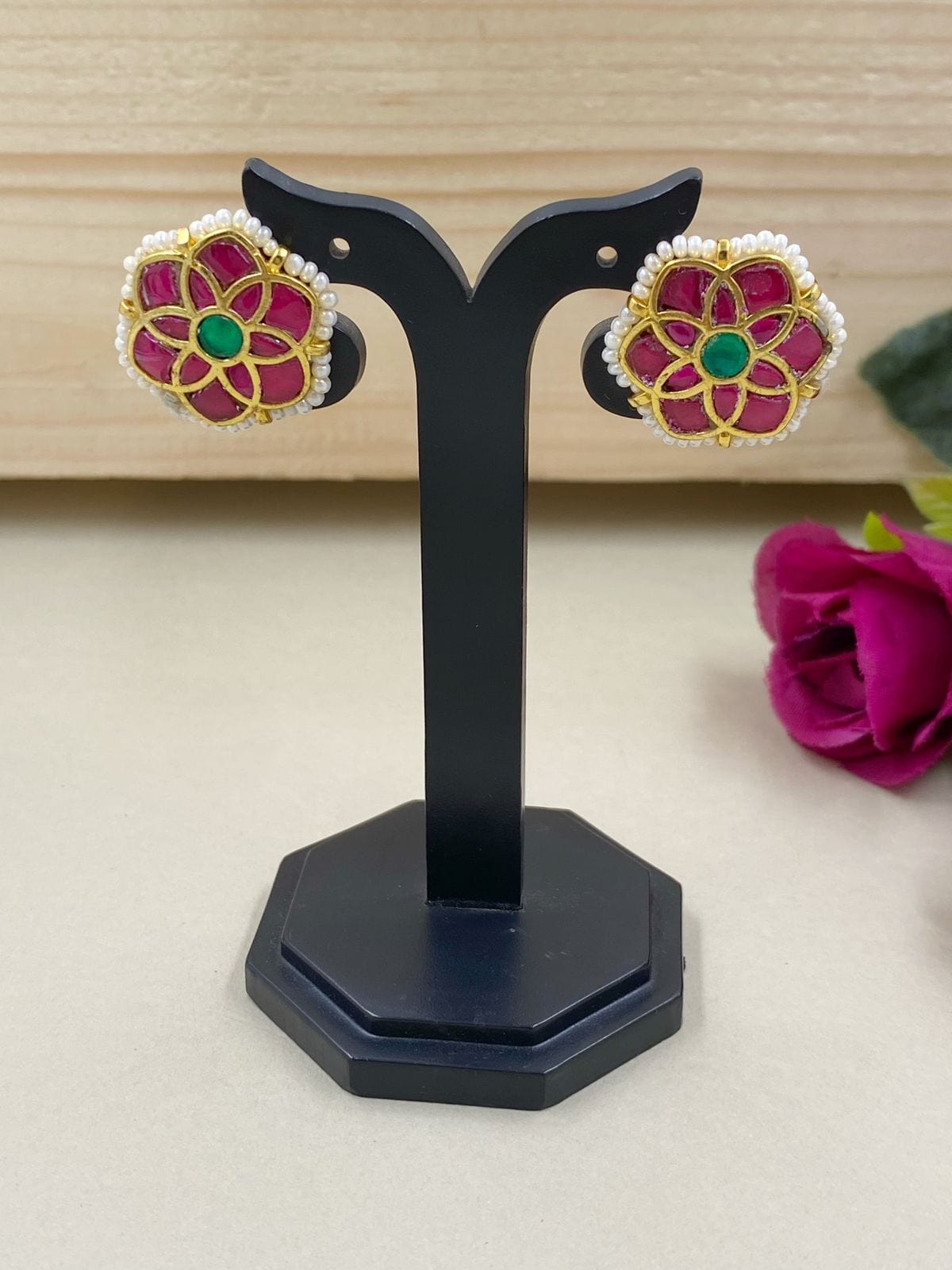 Multi Color Jadau Kundan Stud Earrings By Gehna Shop Stud Earrings