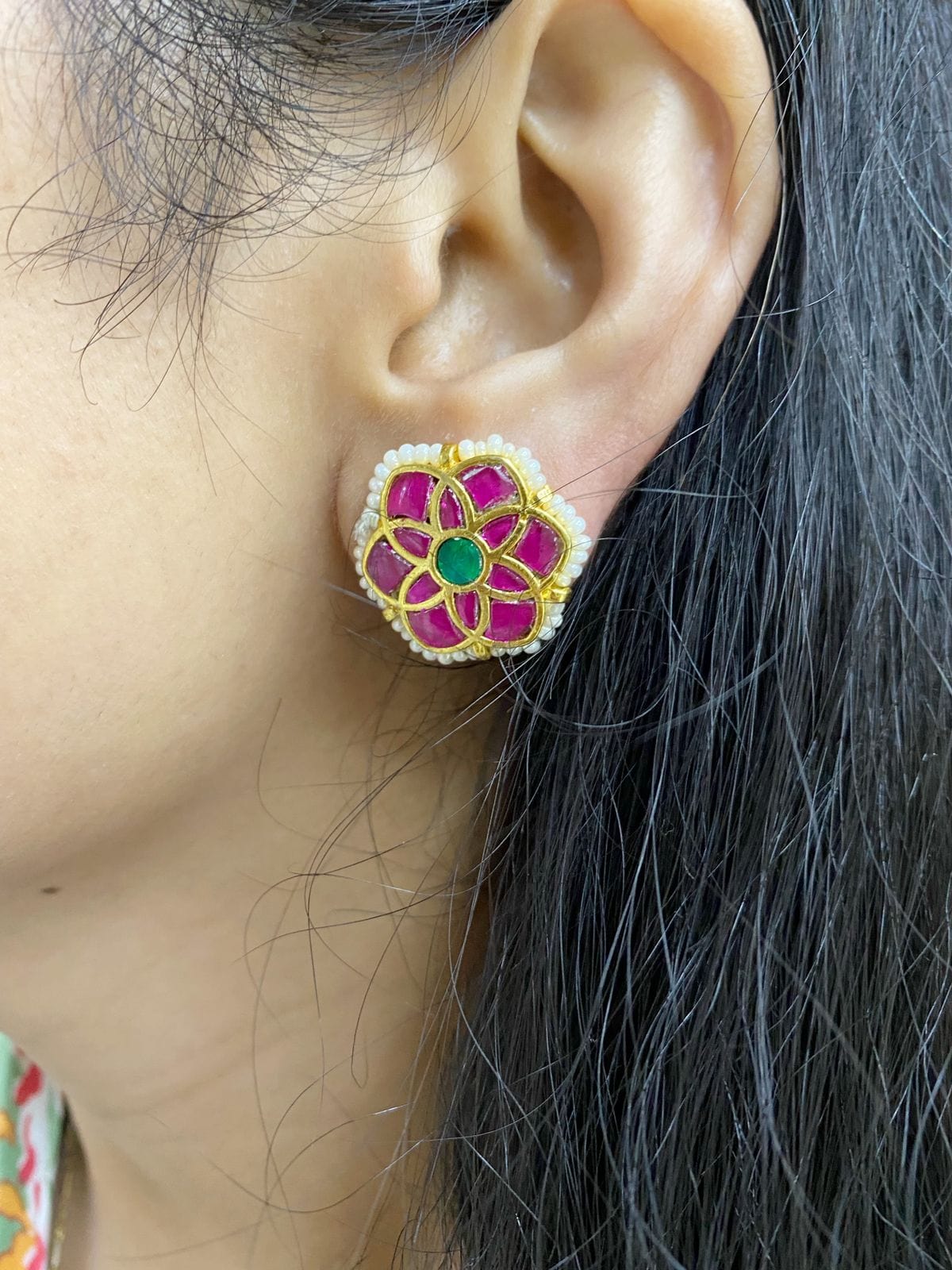 Multi Color Jadau Kundan Stud Earrings By Gehna Shop Stud Earrings