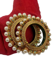 Multi Color Jadau Pearls Pacheli Kada Bangles Set By Gehna Shop Bangles
