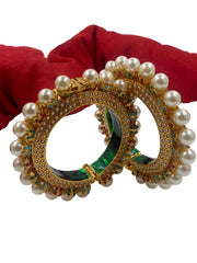 Multi Color Jadau Pearls Pacheli Kada Bangles Set By Gehna Shop Bangles