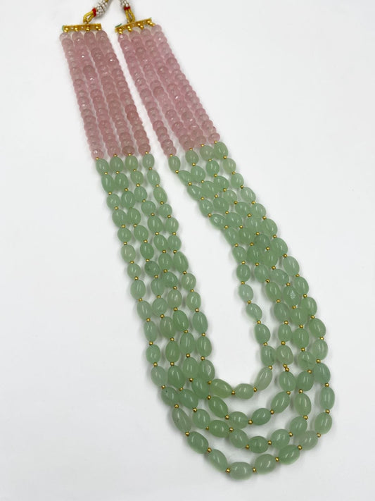 Multi Layered Semi Precious Mint Green & Pink Quartz Beads Necklace By Gehna Shop Beads Jewellery