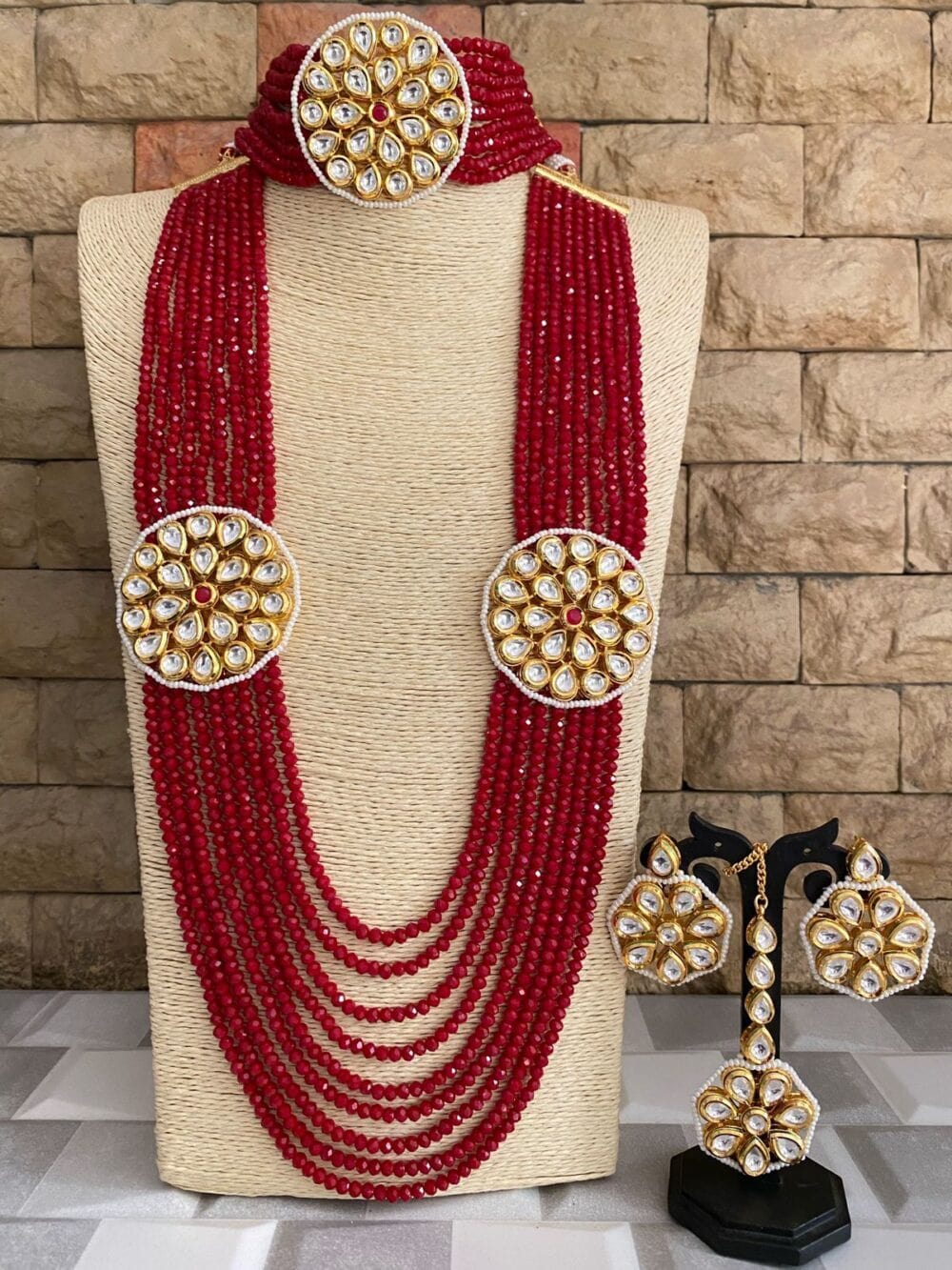 Multilayered Crystal Beads Choker And Long Necklace Set By Gehna Shop Bridal Necklace Sets