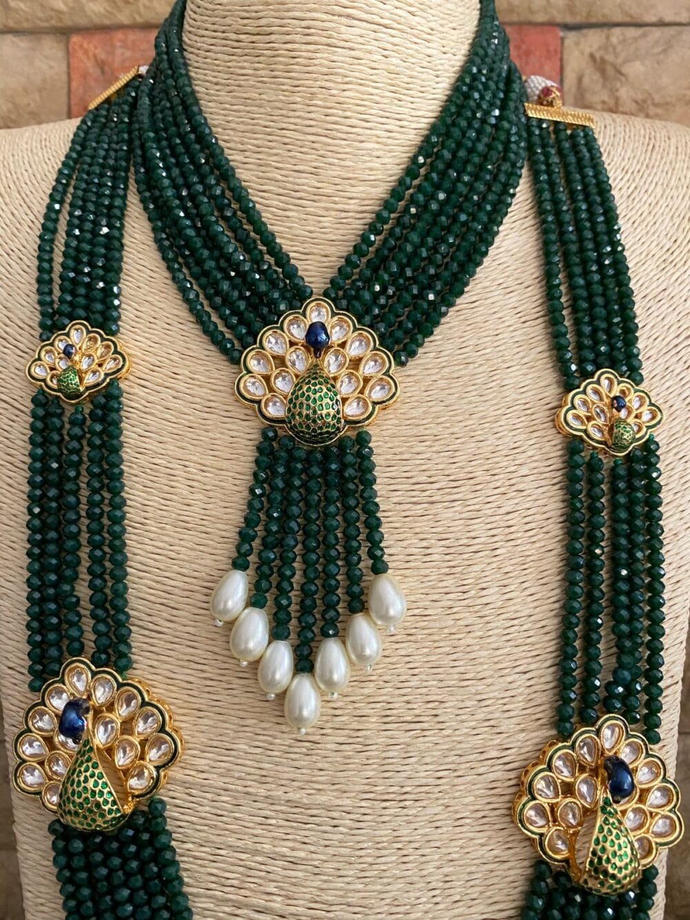 Multilayered Green Crystal Beads Choker And Long Necklace Set By Gehna Shop Beads Jewellery