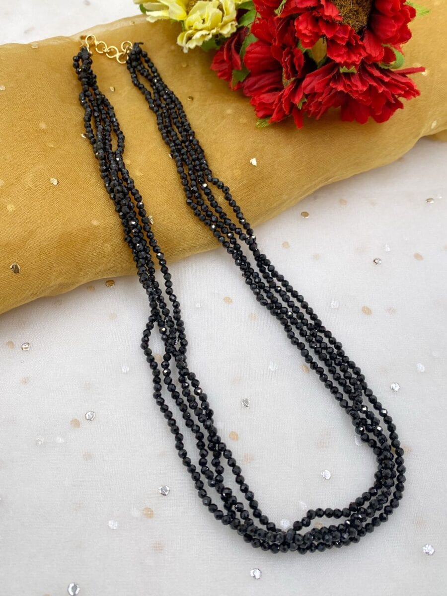 Multilayered Semi Precious Black Spinal Beads Necklace For Ladies Beads Jewellery