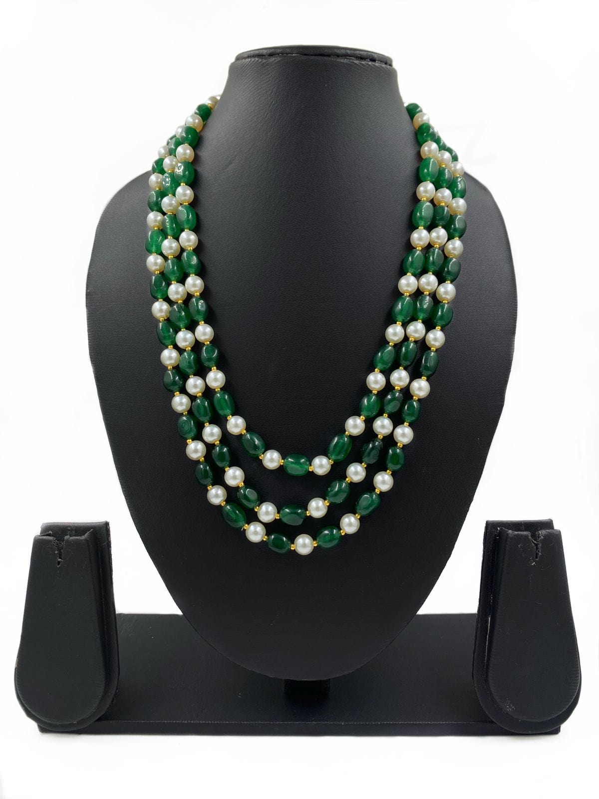 Multilayered Semi Precious Green Jade And Pearls Beads Necklace By Gehna Shop Beads Jewellery