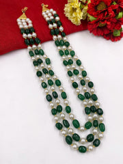 Multilayered Semi Precious Green Jade And Pearls Beads Necklace By Gehna Shop Beads Jewellery