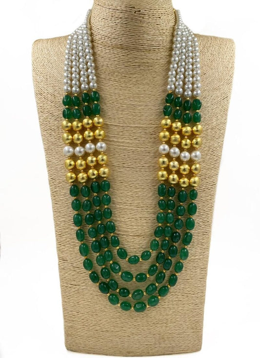 Multilayered Semi Precious Green Jade Beads Necklace For Men And Women Beads Jewellery