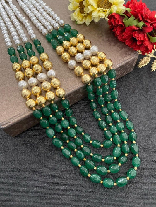 Multilayered Semi Precious Green Jade Beads Necklace For Men And Women Beads Jewellery