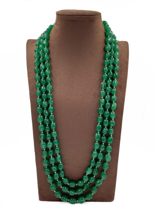 Multilayered Semi Precious Green Jade Beads Necklace For Men And Women Beads Jewellery