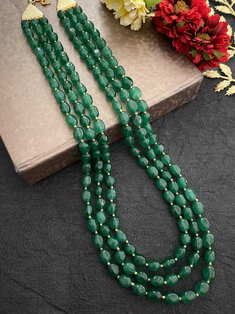 Multilayered Semi Precious Green Jade Beads Necklace For Men And Women Beads Jewellery