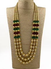 Multilayered Semi Precious Jade Beads And Golden Shell Pearls Necklace For Men And Women Beads Jewellery