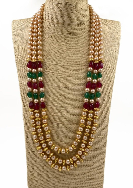 Multilayered Semi Precious Jade Beads And Pearls Necklace For Men And Women Beads Jewellery