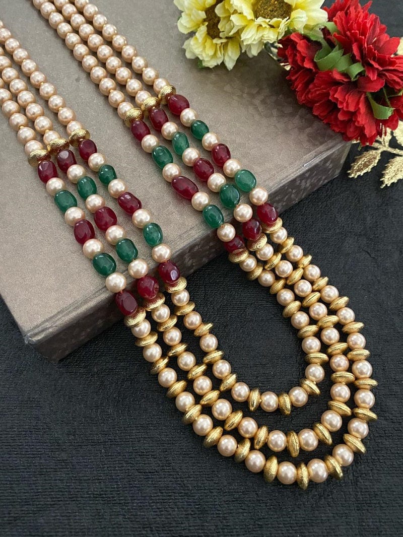 Multilayered Semi Precious Jade Beads And Pearls Necklace For Men And Women Beads Jewellery
