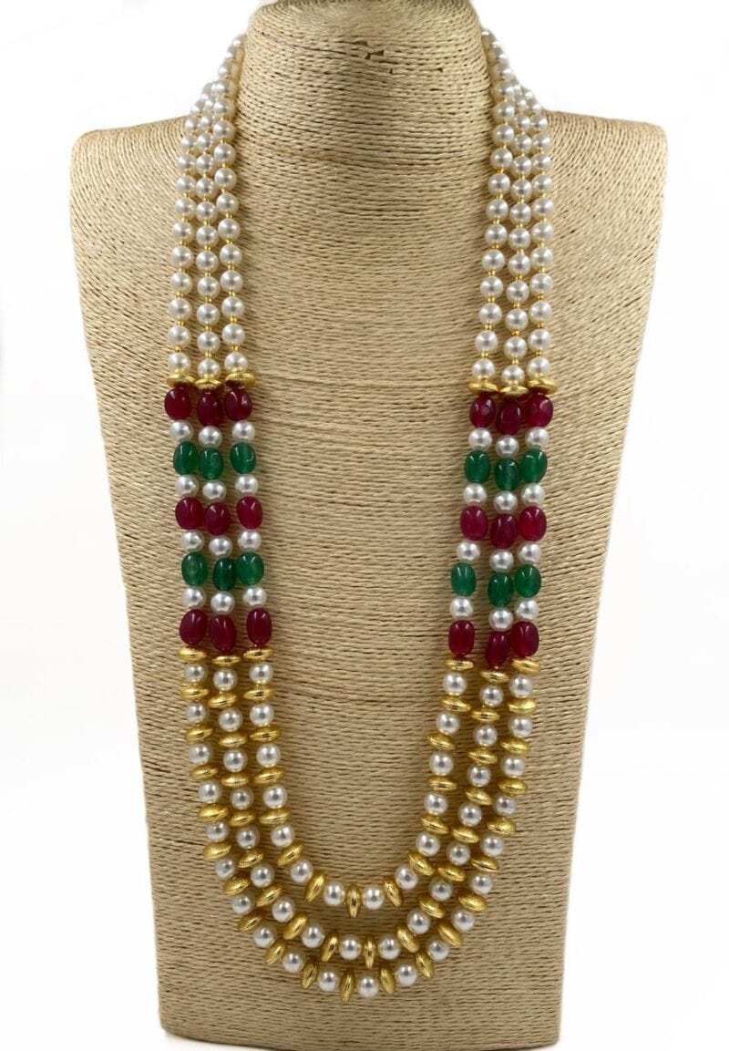 Multilayered Semi Precious Jade Beads And Pearls Necklace For Men And Women Beads Jewellery