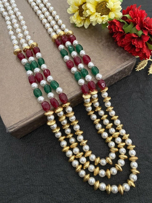 Multilayered Semi Precious Jade Beads And Pearls Necklace For Men And Women Beads Jewellery