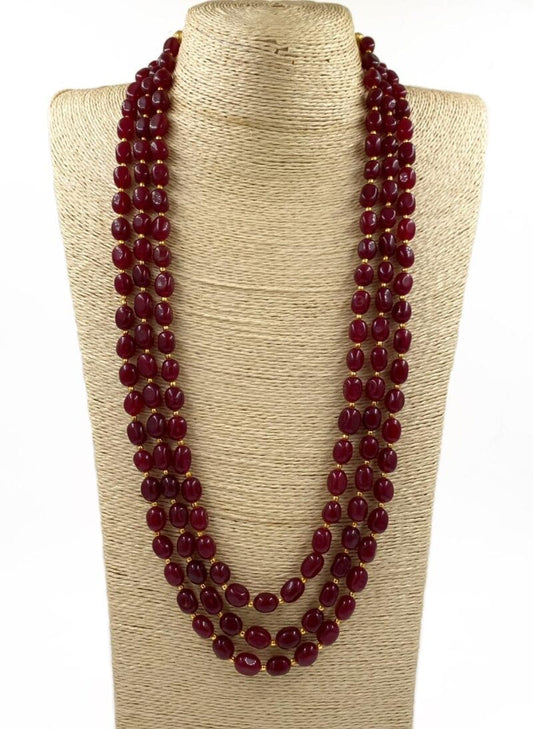 Multilayered Semi Precious Maroon Jade Beads Necklace For Men And Women Beads Jewellery