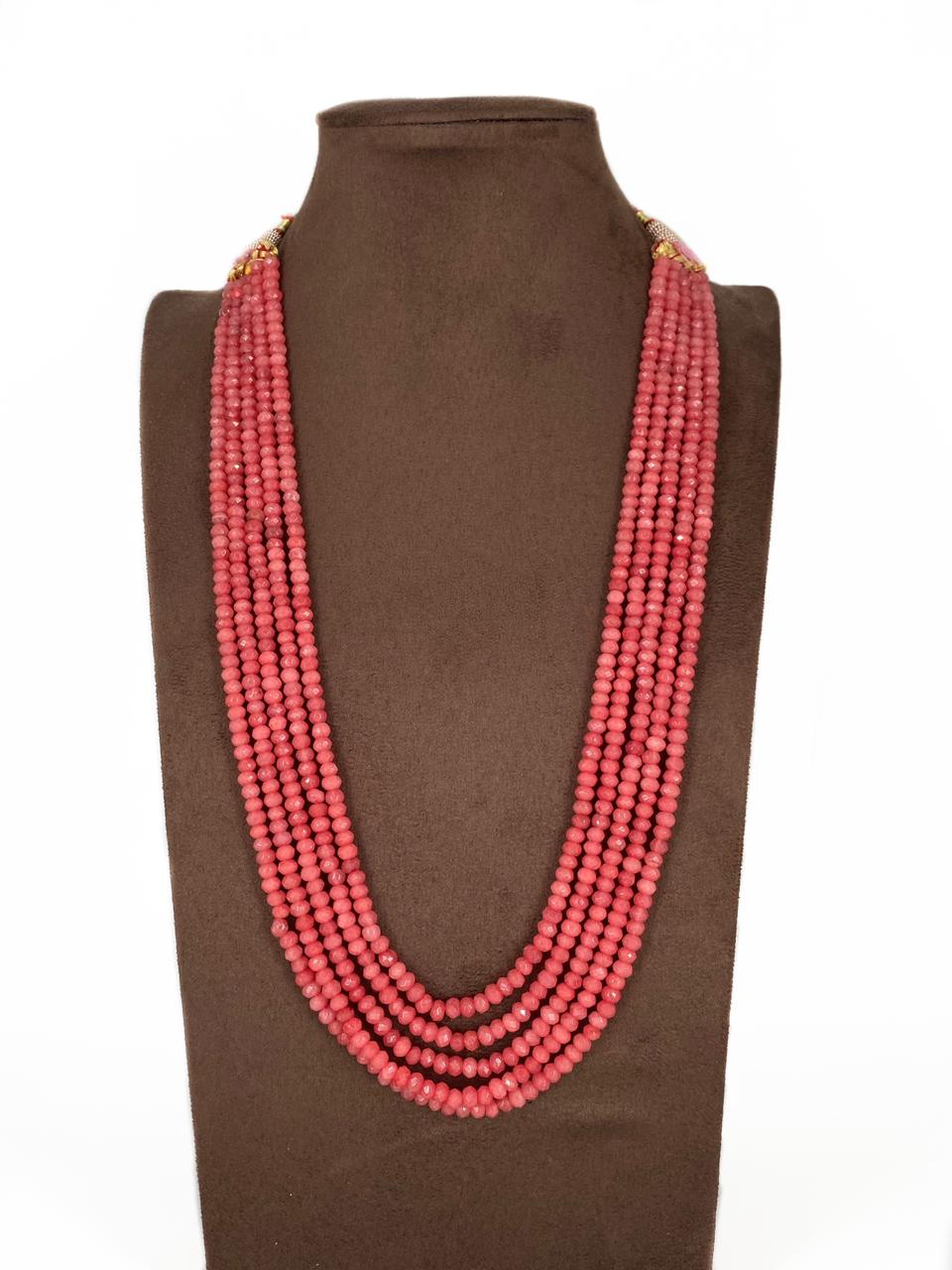 Multilayered Semi Precious Peach Jade Beads Necklace By Gehna Shop Beads Jewellery