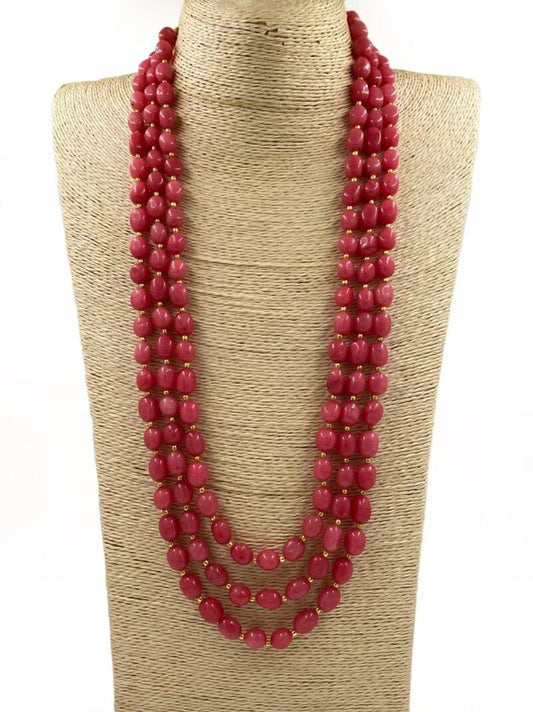 Multilayered Semi Precious Peach Jade Beads Necklace For Men And Women Beads Jewellery