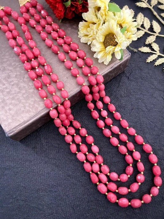 Multilayered Semi Precious Peach Jade Beads Necklace For Men And Women Beads Jewellery