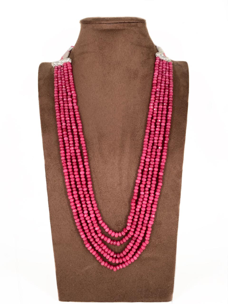 Multilayered Semi Precious Pink Jade Beads Necklace By Gehna Shop Beads Jewellery
