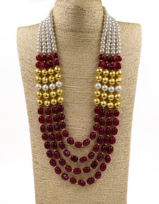 Multilayered Semi Precious Red Jade Beads Necklace For Men And Women Beads Jewellery