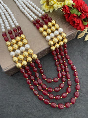 Multilayered Semi Precious Red Jade Beads Necklace For Men And Women Beads Jewellery