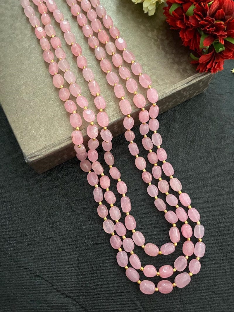 Multilayered Semi Precious Rose Pink Jade Beads Necklace For Men And Women Beads Jewellery