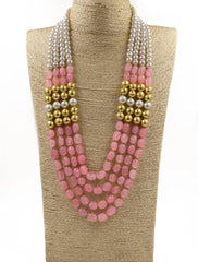 Multilayered Semi Precious Rose Pink Jade Beads Necklace For Men And Women Beads Jewellery