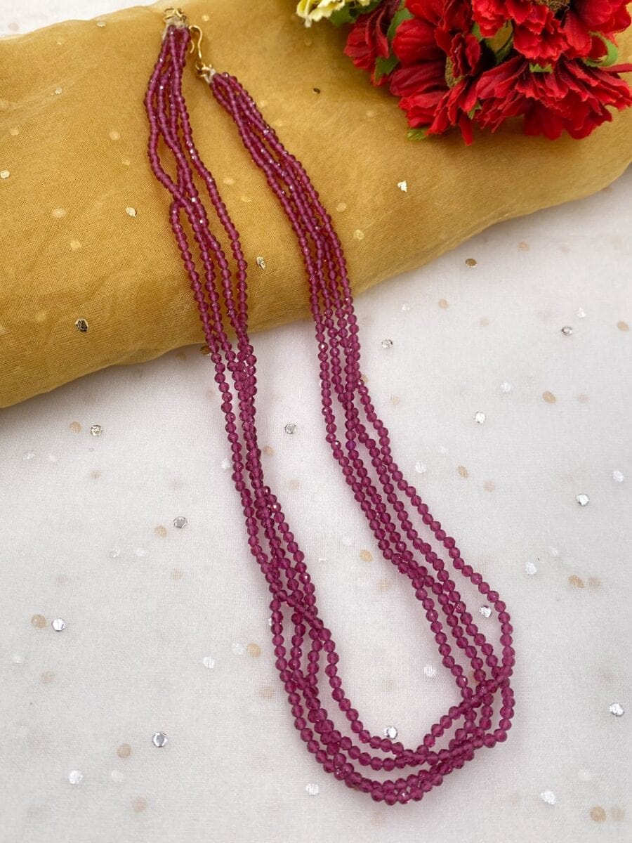 Multilayered Semi Precious Ruby Pink Hydro Beads Necklace By Gehna Shop Beads Jewellery