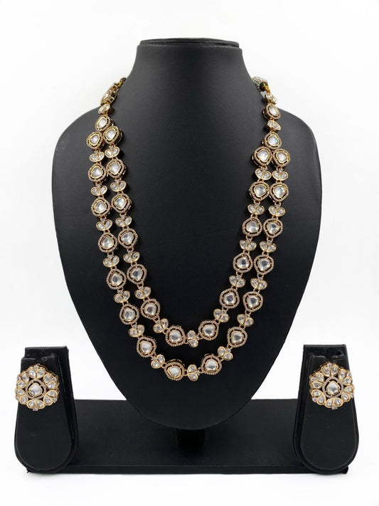 Gold Plated Layered Uncut Kundan Long Necklace Set – Putstyle