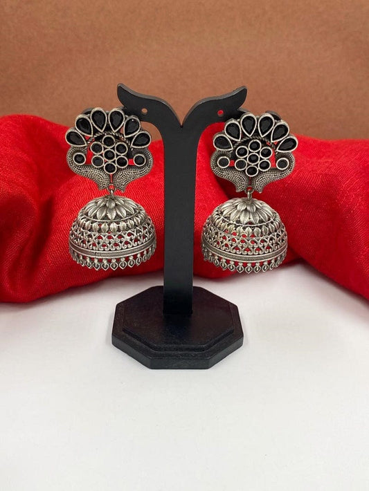 Oxidised Antique Silver Toned Jhumka Earrings By Gehna Shop Oxidied Earrings