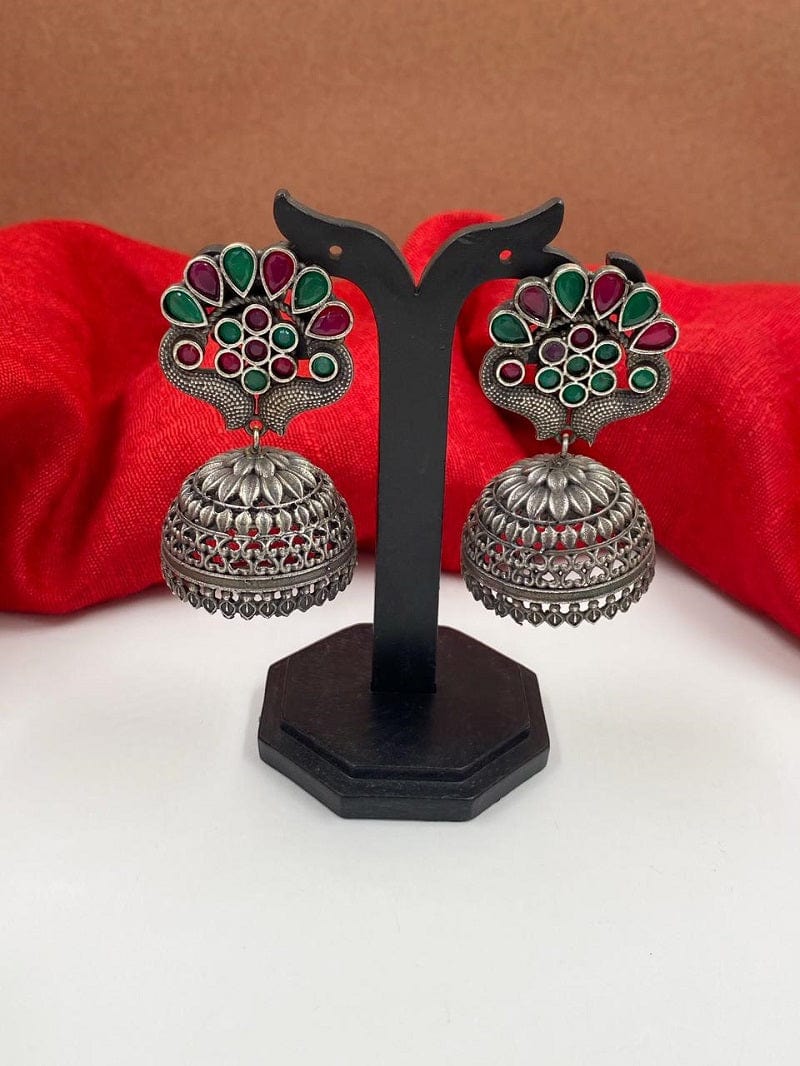 Oxidised Antique Silver Toned Jhumka Earrings By Gehna Shop Oxidied Earrings