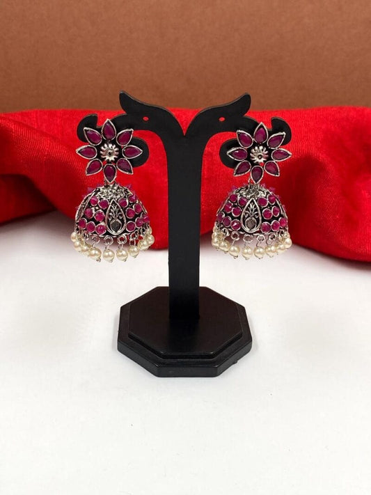 Oxidised Antique Silver Toned Jhumka Earrings For Ladies By Gehna Shop Oxidied Earrings