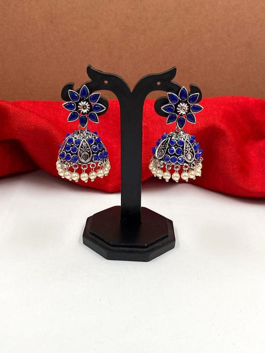 Oxidised Antique Silver Toned Jhumka Earrings For Ladies By Gehna Shop Oxidied Earrings