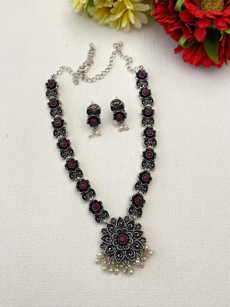 Oxidised Silver Plated Necklace Set By Gehna Shop Oxidised Necklace Set