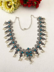 Oxidised Silver Plated Peacock Design Necklace Set By Gehna Shop Oxidised Necklace Set
