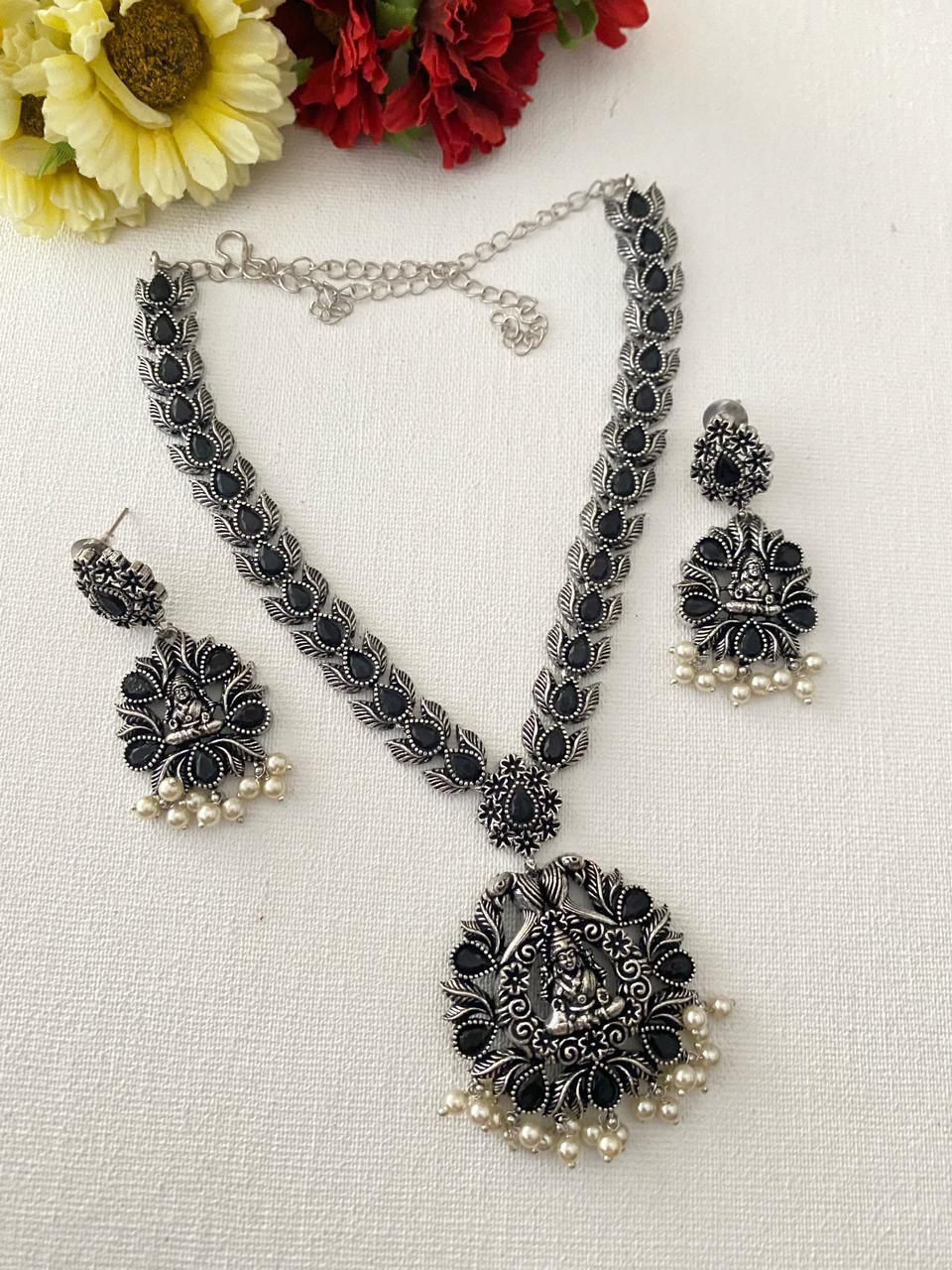 Oxidised Silver Plated Temple Necklace Set By Gehna Shop Temple Necklace Sets