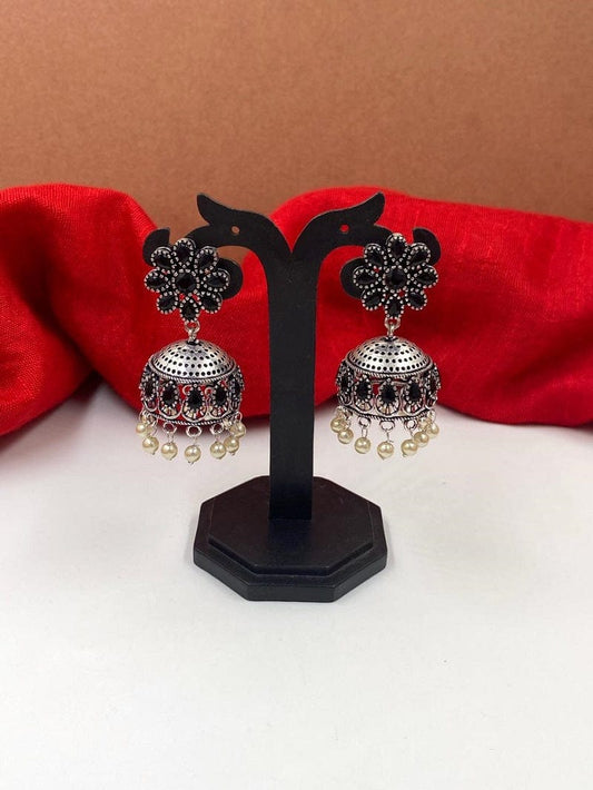 Oxidized Antique Silver Toned Jhumka Earrings For Ladies By Gehna Shop Oxidised Earrings