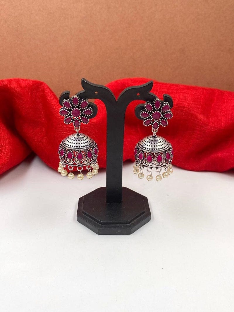 Oxidized Antique Silver Toned Jhumka Earrings For Ladies By Gehna Shop Oxidised Earrings