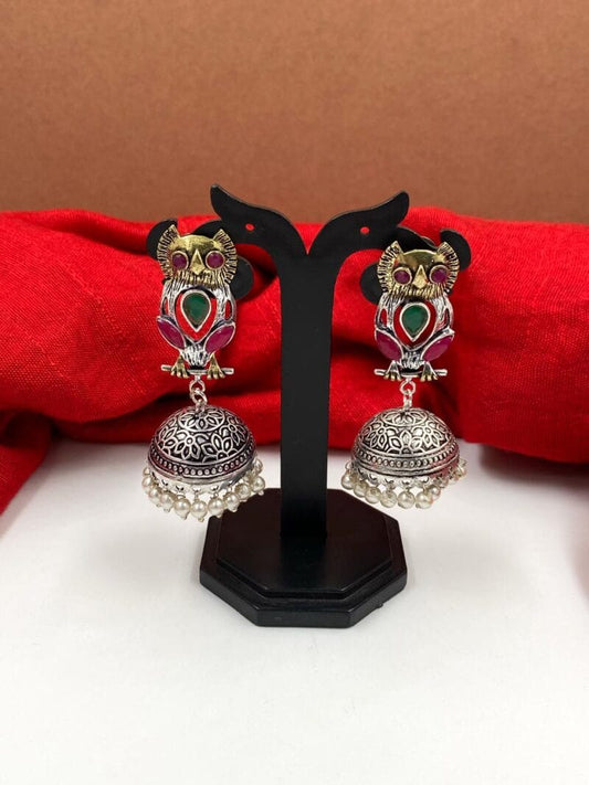 Oxidized Antique Silver Toned Jhumka Earrings For Ladies By Gehna Shop Oxidied Earrings