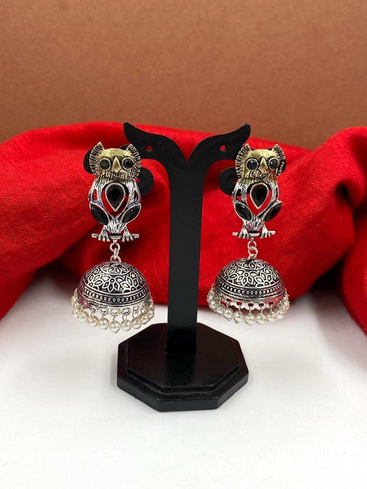 Oxidized Antique Silver Toned Jhumka Earrings For Ladies By Gehna Shop Oxidied Earrings